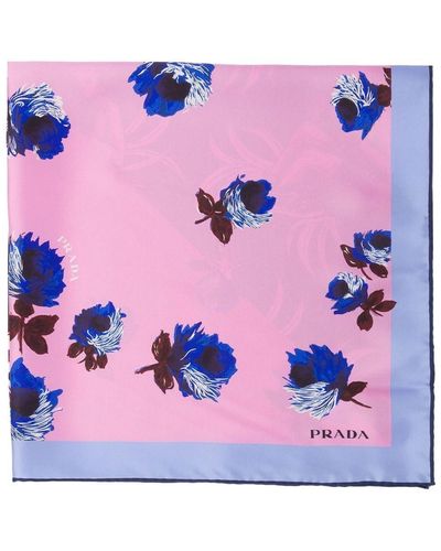 Prada Floral-print Silk Scarf - Blue
