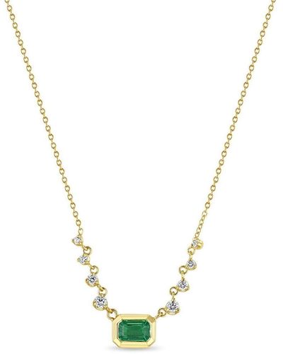 Zoe Chicco 14kt Yellow Gold Emerald And Diamond Necklace - Metallic