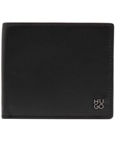 HUGO Logo-lettering Bi-fold Leather Wallet - ブラック