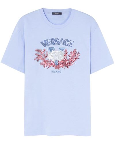 Versace Shell Motif Logo Print T-shirt - Blue