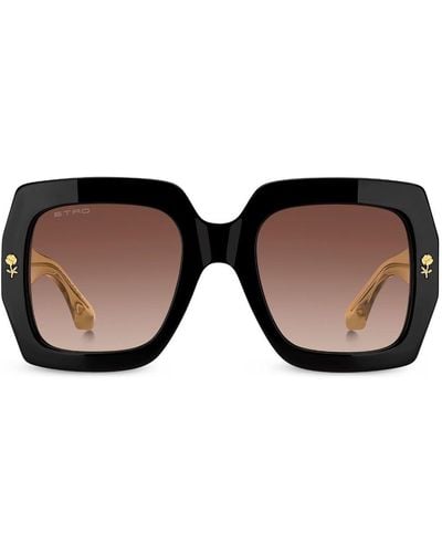Etro Eckige Sonnenbrille mit Logo-Schild - Schwarz