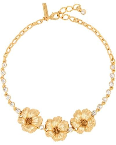 Oscar de la Renta Kristallverzierte Halskette mit Blumen - Mettallic