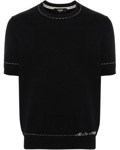 Fendi Intarsia-logo Knitted T-shirt - Black