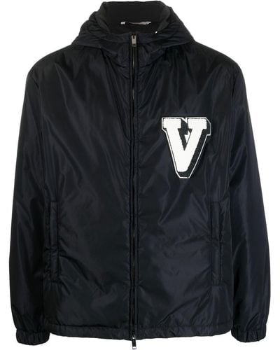 Valentino Garavani Logo-patch Hooded Jacket - Black