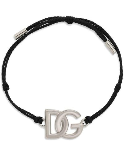 Dolce & Gabbana Dg Logo Charm Cord Bracelet - Black