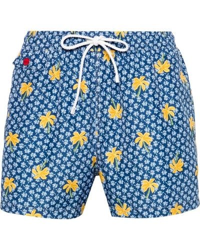 Kiton Palm Tree-print Swim Shorts - Blue