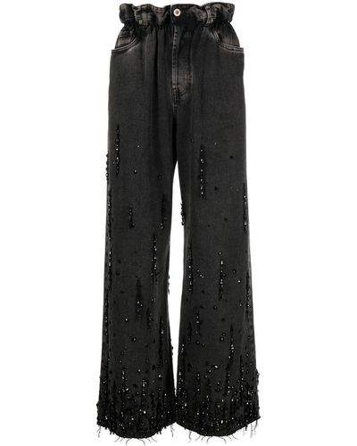 Miu Miu Crystal-embellished Denim Jeans - Black