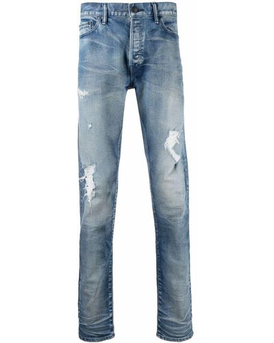 John Elliott Mid-Rise-Jeans im Distressed-Look - Blau