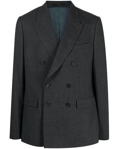 Paul Smith Mélange-effect Double-breasted Wool Blazer - Black