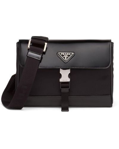 Prada Re-nylon En Saffiano Leren Schoudertas - Zwart