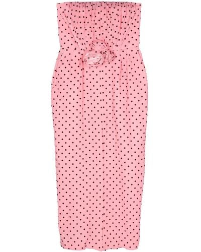 Alessandra Rich Flocked Polka Dot Maxi Dress - Pink
