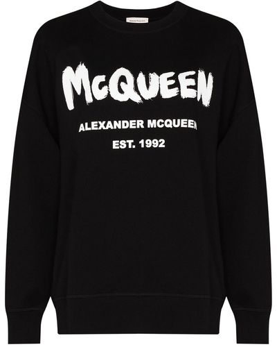 Alexander McQueen Graffiti Print Crew Neck Sweatshirt - Black