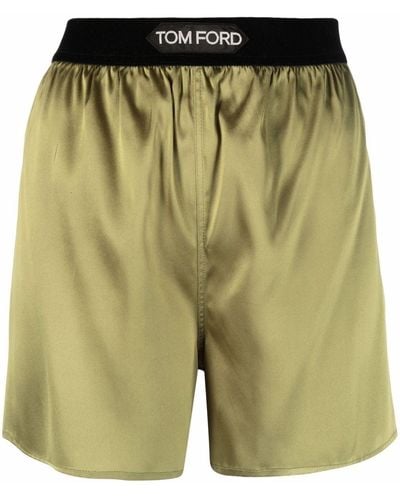 Tom Ford High-waist Logo Silk Shorts - Green