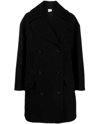 Aspesi Double-breasted Virgin Wool Blend Coat - Black