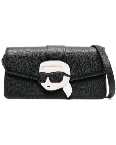 Karl Lagerfeld K/Ikonik 2.0 Leather Shoulder Bag - Black