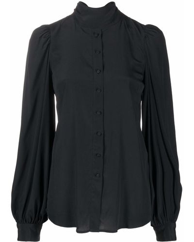 WANDERING Stand-up Collar Blouse - Black