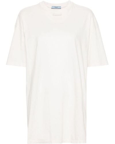 Prada T-Shirt mit aufgesticktem Triangel-Logo - Weiß