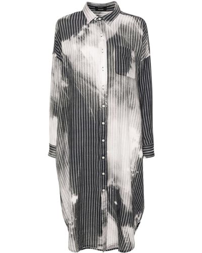 R13 Bleached Striped Midi Shirtdress - Gray