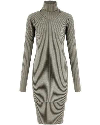 Ferragamo Layered Ribbed-knit Dress - Grey