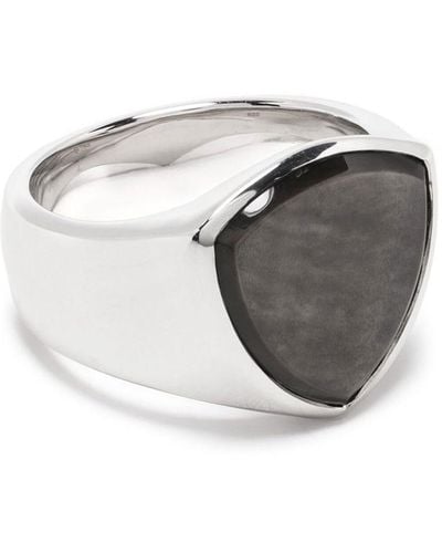 Tom Wood Shield Black Mop Signet Ring - Metallic