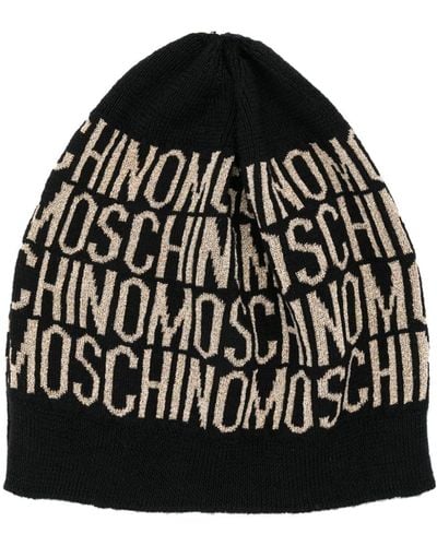 Moschino Bonnet en maille fine à logo intarsia - Noir
