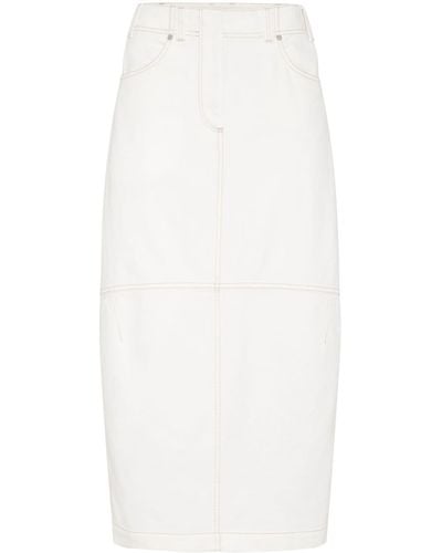 Brunello Cucinelli Falda midi vaquera - Blanco