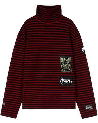 Ambush Logo-patchwork Striped Turtleneck Sweater - Red