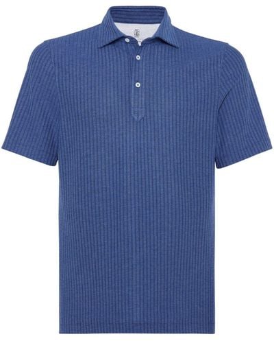 Brunello Cucinelli Ribbed-knit Polo Shirt - Blue