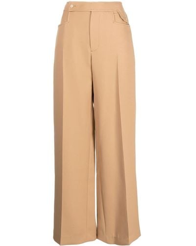 Low Classic Pressed-crease Straight Trousers - Natural
