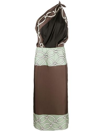 Valentino Garavani Chain-print One-shoulder Silk Midi Dress - Green