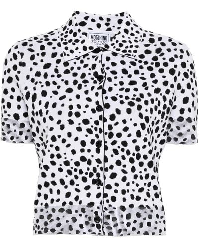 Moschino Gestrickte Bluse mit Animal-Print - Weiß