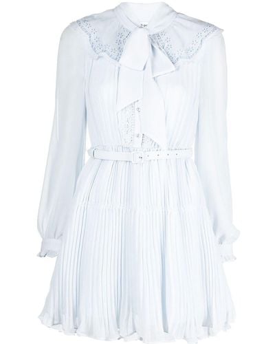 Self-Portrait Bib-collar Pleated Dress - White