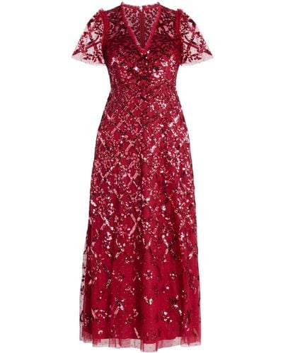 Needle & Thread Sequin-embellished V-neck Dress - Red