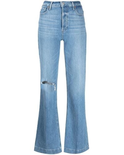 PAIGE Leenah Ripped-detail Bootcut Jeans - Blue