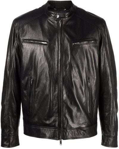 Dondup Zipped Down Leather Jacket - Black