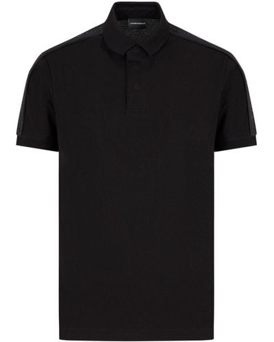 Emporio Armani Logo-tape Cotton Polo Shirt - Black