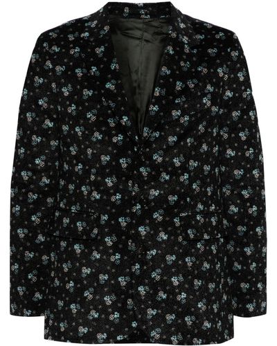 Bode Cordsakko mit blumigem Print - Schwarz