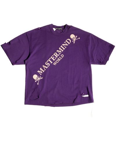 MASTERMIND WORLD Logo-print distressed-effect T-shirt - Lila
