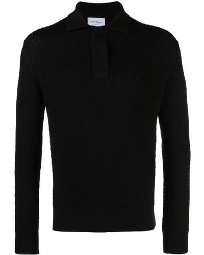 Ferragamo Cable-knit short button-up jumper - Negro