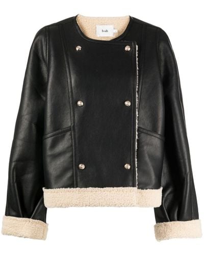 B+ AB Double-breasted Faux-leather Jacket - Black