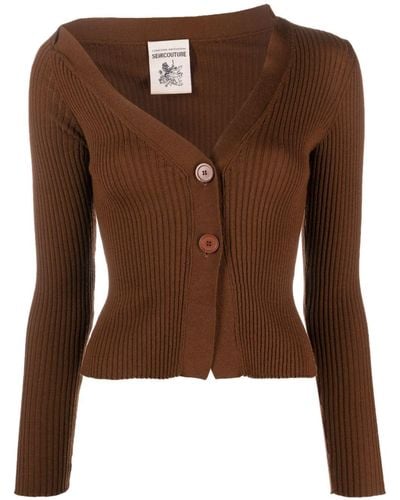 Semicouture Asymmetric Ribbed Cardigan - Brown