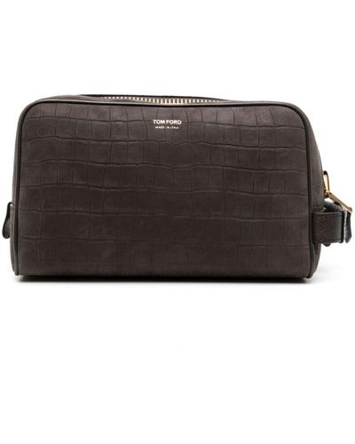 Tom Ford Crocodile-effect Suede Toiletry Case - Black