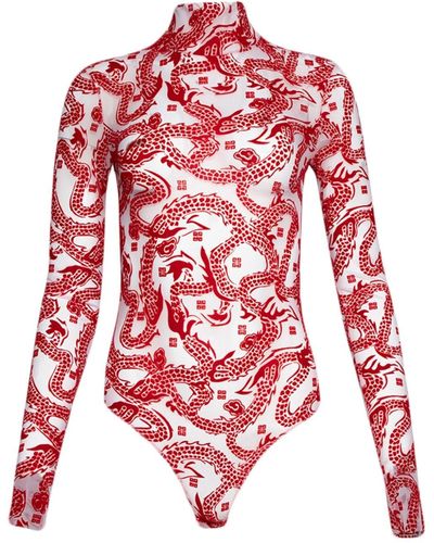 Givenchy 4g Dragon-jacquard Tulle Bodysuit - Red