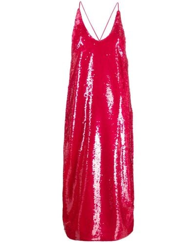 Ganni Sequin-embellished Midi Dress - Red