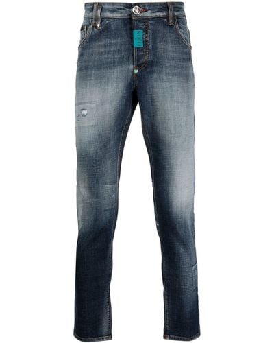 Philipp Plein Jeans skinny con effetto schiarito - Blu