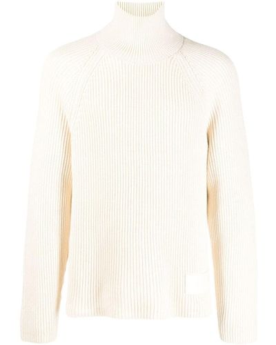 Ami Paris Logo-appliqué Ribbed-knit Sweater - White