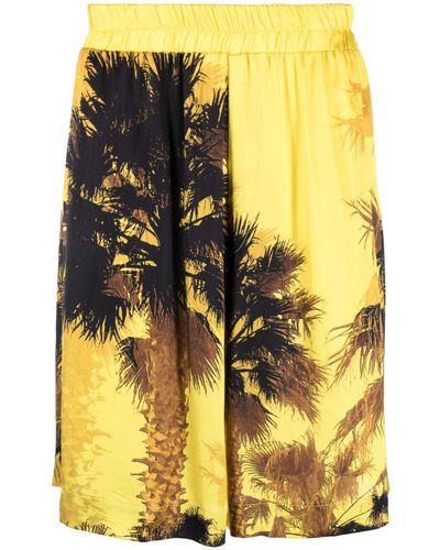 Laneus Palm-tree Print Shorts - Yellow