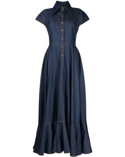 Saiid Kobeisy Bonded-seam Washed Denim Maxi Dress - Blue