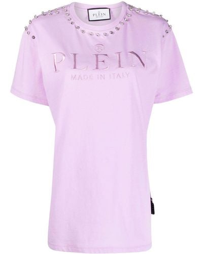 Philipp Plein T-shirt Verfraaid Met Diamant - Roze
