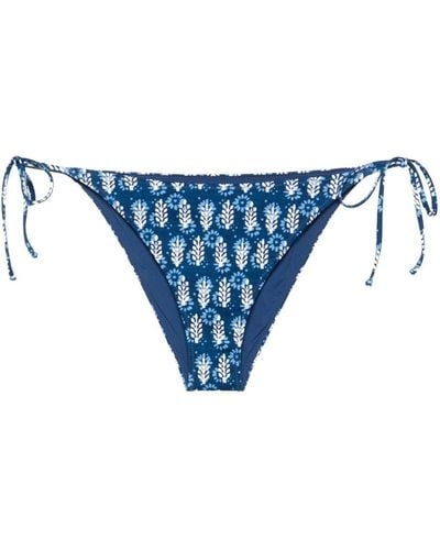 Mc2 Saint Barth Batik-leaves-print Bikini Bottom - Blue